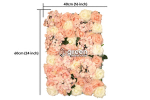 Abril es uno de los Paneles de Flores más bonitos para la decoración de interiores, ya que sorprende con sus hermosas flores de hortensias y rosas, con pétalos en tonos Ivory y durazno, que lo hace perfecto para crear muros flores elegantes y coloridos. 