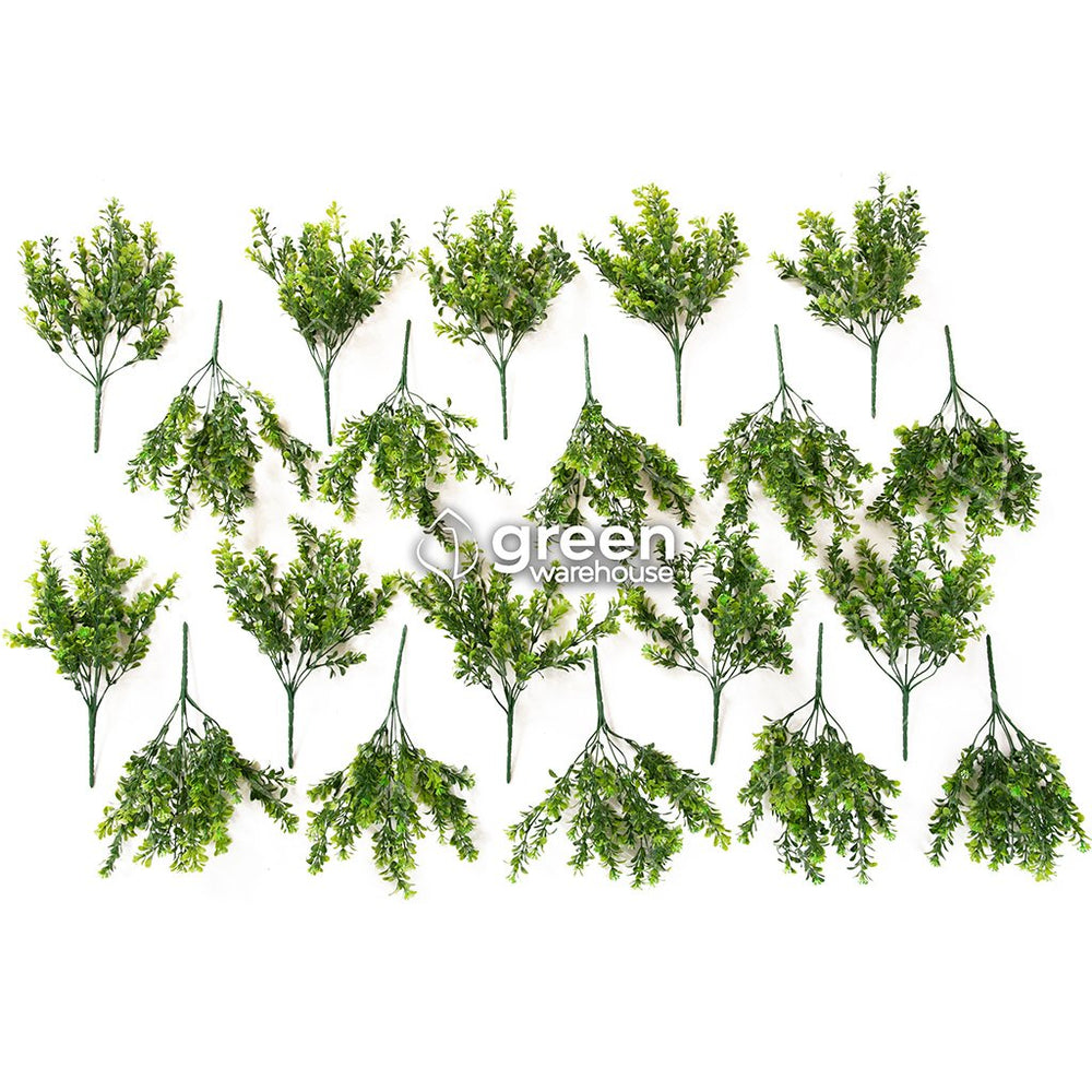 Las Flores de Boxwood son un gran contribuyente en nuestros productos de jardines verticales artificiales, plantas artificiales en macetas y cestas colgantes artificiales. El tamaño ligero y pequeño permite que las ramas artificiales quepan en cualquier lugar. A veces puedes simplemente ponerlos en un jarrón. Y la apariencia realista la hace lucir sumamente natural.