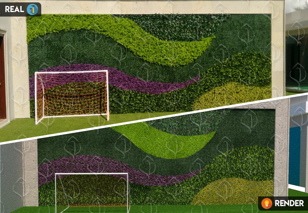 Algunas ideas necesitan una proyección profesional y una imagen vale más que mil palabras. Pensando en eso nuestro servicio de diseño de Jardines Verticales o Muros Verdes, nos permite la visualización arquitectónica de tu proyecto, generando imágenes realistas de nuestros productos en un diseño completamente personalizado. Follajes utilizados Arrayan Morado, Arrayán Amarillo, Boxwood, Laurel, Helecho Verde y Helecho Japonés.  